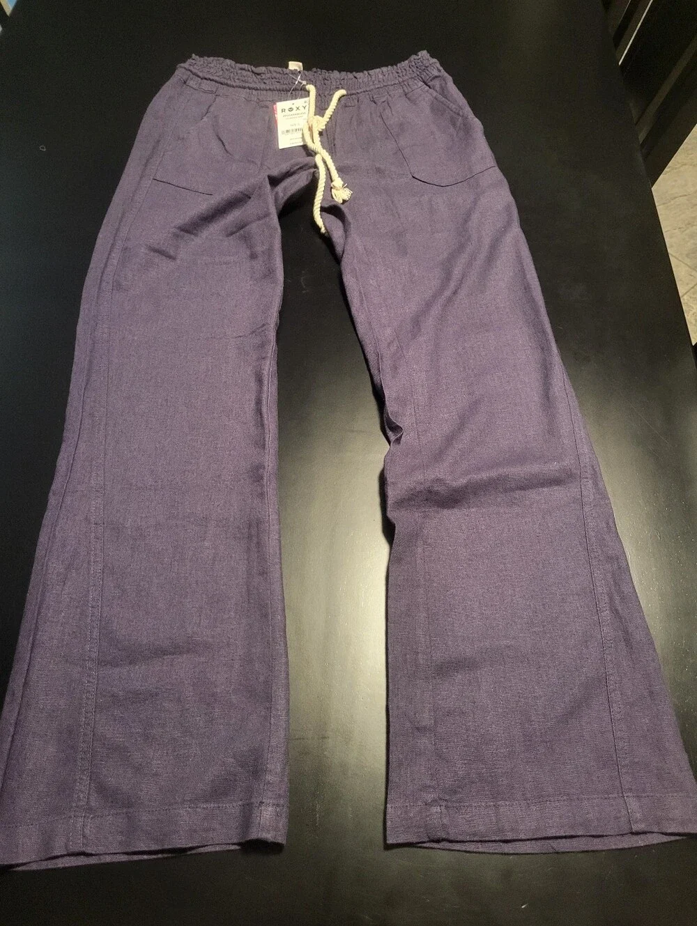 3 Pair Roxy Rope-Drawstring Linen Pants — White, Black, Blue